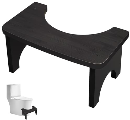 WIYETY Tabouret de toilette en bois pour adultes et enfants, 37×20×17cm Tabouret de toilette ergonomique, Tabouret pour améliorer les selles, Tabouret antidérapant pour salle de bain, Noir