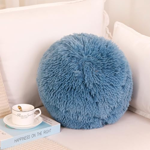 Xiyocadt 40cm 3D Kissen Plüsch Ball Dekokissen Kugelförmige Wurfkissen Rundes Ballkissen Rundes Ballkissen Plüsch für Wohnzimmer Schlafzimmer Zierkissen (Blau)