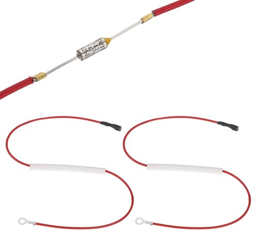 sourcing map 2Pcs Universal Rice Cooker Temperature Fuse, 142°C 10A 250V Metal Thermal Fuse with Terminal and Ring Terminal Fiberglass Sleeving for Electric Pressure Cooker Repair Part