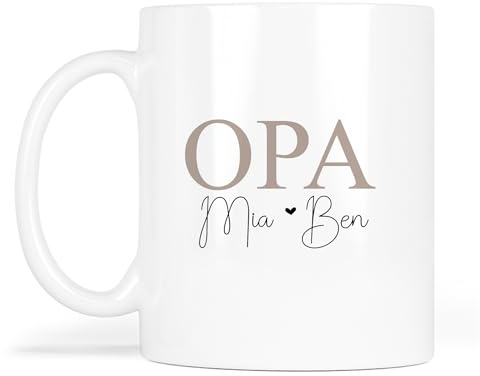 C-CREATION STUDIOS® Opa Tasse personalisiert mit Enkelnamen, 325 ml | Individuelle Gestaltung mit Enkelnamen, glatte Druckoberfläche, liebevolle Geschenkidee für Großväter