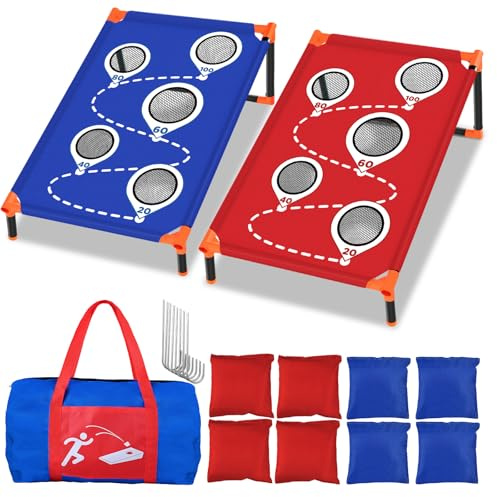 OBOVO Juego de Cornhole portátil Bolsas de Cornhole para Exteriores con Marco de PVC y Cinco Agujeros para puntuar para niños/Adultos, jardín, césped, Juegos de Playa, Camping, Juegos de Playa