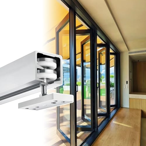 Kit de rail pour portes pliantes pour séparateurs de pièces, ensemble de matériel pour portes accordéon coulissantes avec rails au sol, fonctionnement fluide et silencieux, ensemble de 4 portes, 2 m