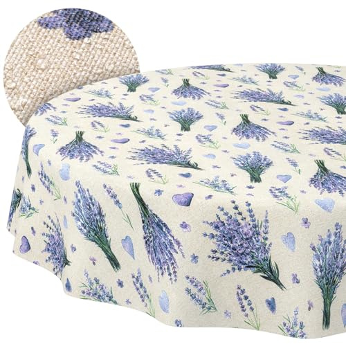 ANRO Tischdecke abwaschbar Lavendel Violett rund Ø 140 cm In-/Outdoor | schmutz- & wasserabweisend, pflegeleicht – waschbar bei 30 °C – ideal für Garten, Terrasse & Esszimmer