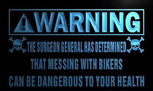 ADVPRO n036-b Warning Mess with Bikers Bad to Health Neon Sign Barlicht Neonlicht Lichtwerbung