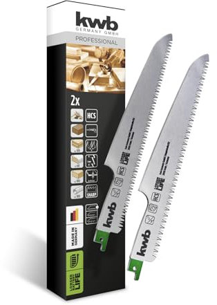 kwb Säbelsägeblätter für die Holzbearbeitung, HCS Stahl, präzisionsgeschliffen, geschränkt, gehärtet, grobe Zahnung, 1/2'' Universal-Schaft, 2 Stück
