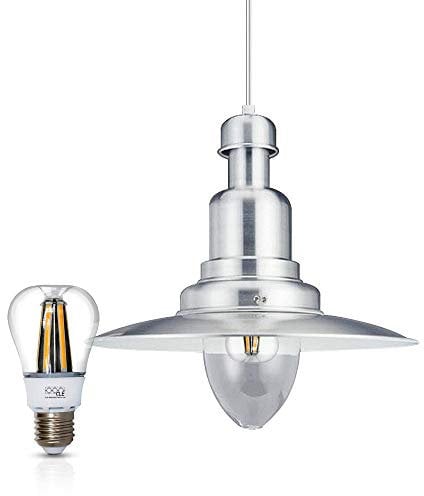 Gaga Lamp Design Fishermanlamp dimmbare LED Bulb warmton D: 40cm alugrau inkl. Apple Bulb LED Retro Fit Wasserdeckenpendelleuchte