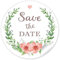 24 STICKER: Save the Date schöne Etiketten im Vintage-Retro-Look mit Kranz, Blüten und Herz in grün/apricot zur Hochzeit • Papieraufkleber: 4 cm, rund, matt