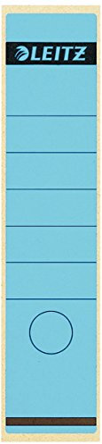 Leitz Rückenschild selbstklebend für Standard- und Hartpappe-Ordner, 100 Stück, 80 mm Rückenbreite, Langes und breites Format, 62 x 285 mm, Papier, blau, 16401035