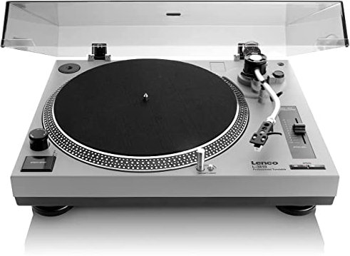 Lenco L-3810 Giradischi con azionamento diretto – Giradischi DJ – 33/45 giri/min – Pitch Control – Sistema di pickup magnetico – Illuminazione ago – Pitch Control – Grigio opaco