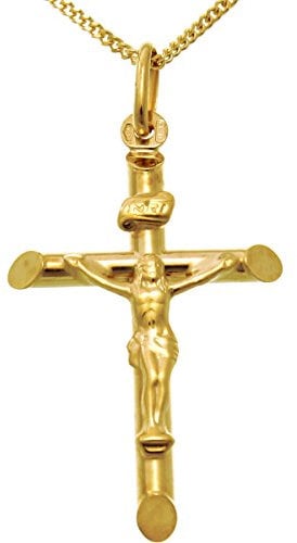 Alexander Castle Solid 9ct Gold Crucifix Necklace for Women Cross Necklace Pendant with 18 9ct Gold Chain & Jewellery Gift Box - 32mm x 22mm