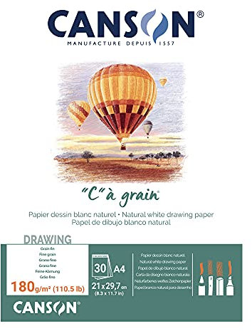 Canson 400060577 C a grain Zeichenpapier, A4, naturweiß