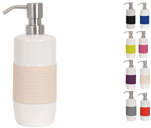 MSV Seifenspender Moorea Flüssigseifen-Spender Keramik, 7,5 x 7,5 x 21 cm - 400ml - Beige