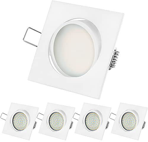TEVEA Ultra Flach LED Einbaustrahler Warmweiß - LED Modul austauschbar 3.5W 230V Eckig Schwenkbar Einbauspots, 5 Stück Einbauleuchten (WH-Warmweiss)
