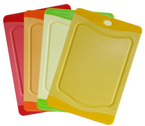 STONELINE - Set di 4 taglieri in plastica, 20 x 14 cm, Rosso, Arancione, Verde, Giallo, 20,1 x 13,9 x 3,1 cm, 4 unità
