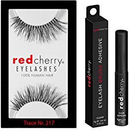 Set aus Red Cherry Eyelash Brush Adhesive Wimpern Kleber transparent 5 g + Red Cherry schwarze 100% Echthaar Wimpern zum Auswählen über Varianten (217 Trace + Kleber)