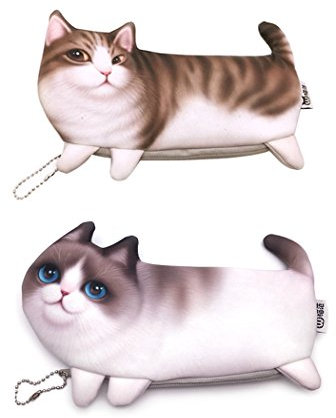 Hillento süße Katze Federmäppchen, 3D-Druck Taschen Bleistifthalter Student liefert Cartoon Reißverschluss Stift Federmäppchen Schreibwaren Geschenk, 2er Set, Garfield Katze und miro Katze