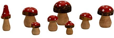 16 Stück Holzpilze Figuren 3-6,5 cm Natur Dekoration Fliegenpilz