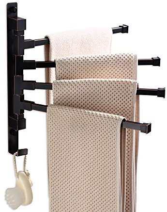 ELLO&ALLO Porte-Serviettes Mural pivotant à 4 Bras en Bronze huilé pour Salle de Bain