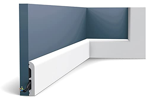 Orac Sockelleiste SX183 CASCADE 200 cm x 1,3 cm x 7,5 cm aus extrudiertem Polystyrol (HDPS) glatt abgerundet mit Kabelkanal vorgrundiert