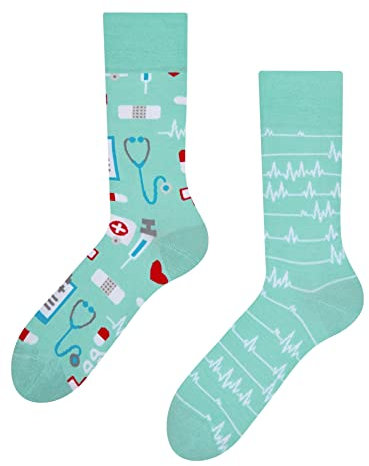 Dedoles Socken Unisex Damen Herren & Kinder Baumwolle viele lustige Designs 1 Paar Geschenk links rechts verschieden, Farbe Blau, Motiv Medizin, Gr. 43-46