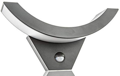HUBER Lámpara de pared LED con detector de movimiento, 140°, 10 W, 1050 lm, IP54, con sensor de movimiento, lámpara de pared interior, curvada, antracita