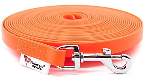 Twinkys Dog Style Hundeleine Schleppleine Wasserabweisend 15 mm breit für Hunde bis 50 kg OHNE Handschlaufe 15 Meter Neon Orange Made in Germany