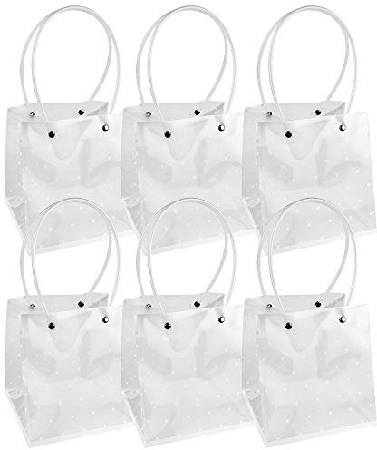 Ideen mit Herz Geschenktaschen mit Henkel | 16 cm x 15 cm, 17 cm hoch | transluzent-weiß mit weißen Punkten | 6 Stück
