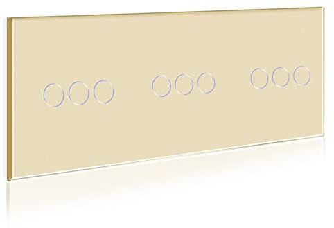 BSEED Touch Lichtschalter 3 Fach 1 Weg mit 3 Fach 1 Weg mit 3 Fach 1 Weg Glas Lichtschalter Gold Led Touch Schalter Touchscreen Funktioniert mit LED Lampe 228mm EU Standard