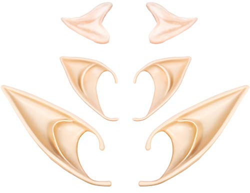 Skylety 3 Paare Latex Elfenohren Elf Fee Ohren Cosplay Weich Spitze Goblinohren Latex Außerirdischer Ohren Elfenohren Kostüm Anziehen Zubehör für Halloween, Anime Party, Kostüm (Licht Farbe)