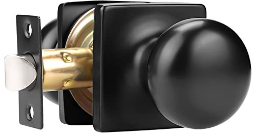 GOBEKOR 1 juego de pomos para puerta de pasaje para interior negro mate, cuadrados, sin llave, perillas para puerta de armario, pasillo, pomo redondo con cerradura