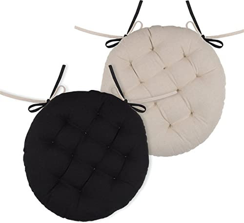 Stof - Galette de Chaise - Taille ø 38-100% Coton - Couleur Noir Lin - Modèle Duo - Qualité Exceptionnelle - Confortable et Élégant - Facile d'entretien