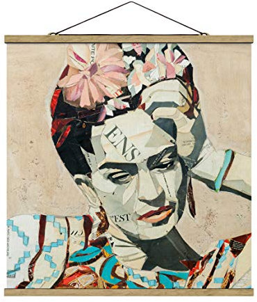 Stoffbild mit Posterleisten - Frida Kahlo - Collage No.1 100cm x 100cm Eiche