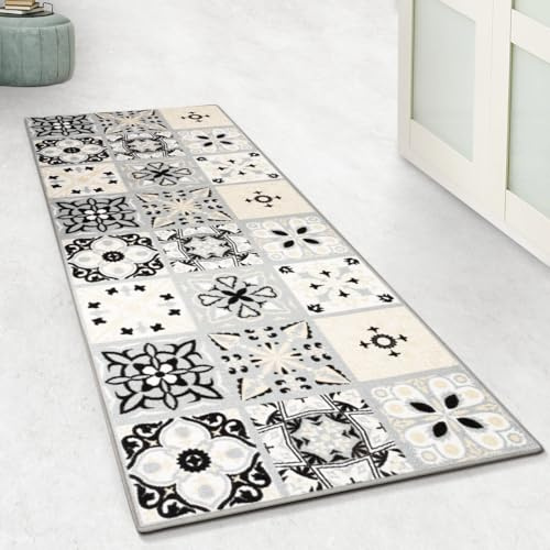 Floordirekt Teppichläufer Dublin | Feinschlingen Teppich mit Muster | Läufer für Küche, Flur & Wohnraum | Rutschhemmend & Antistatisch (80 x 300 cm)