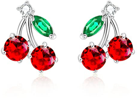 VONSSY Kirsche Ohrringe | Roter Tropfen Baumeln& Stud Ohrringe Cherry Stud-Platinum