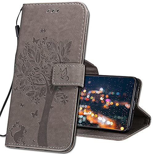 IMIRST Coque pour Xiaomi Redmi Note 8 Rabat Étui, Xiaomi Redmi Note 8 Protection Housse en Cuir PU, Coques Portefeuille pour Xiaomi Redmi Note 8 Smartphone. KT1 Wish Tree Gray