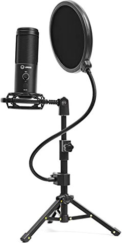Lorgar LRG-CMT721 Micrófono PC USB de Condensador Profesional con Soporte Trípode Polar Cardioide, Plug & Play, Amortiguador, Parabrisas, Filtro Pop, Alta Definición Streaming, Transmisión, Podcasting