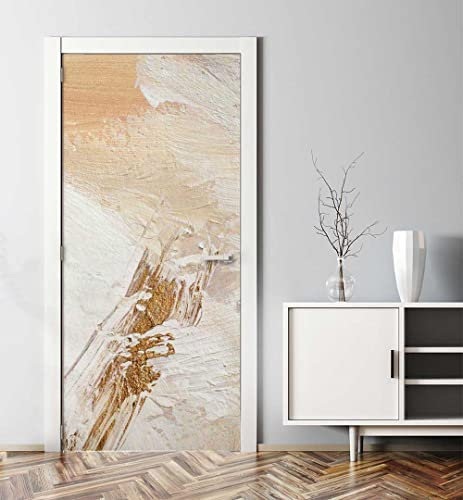 MyMaxxi - Tür bekleben mit Türtapete Türposter Türfolie Selbstklebend 90x200 Abstrakte bemalte Wand - Tür verschönern Türaufkleber Türklebefolie Pinsel Kunst Abstrakt Gold