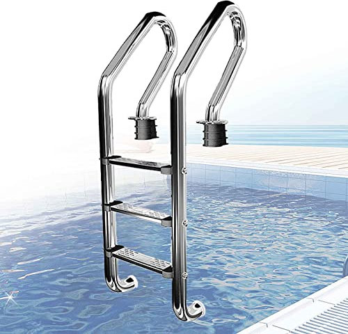 HOBIRD Heavy Duty 304 Stainless Steel 3 Steps Swimming Pool Ladder, Anti-slip Dock Ladder with Wide Step and Extra Handrail