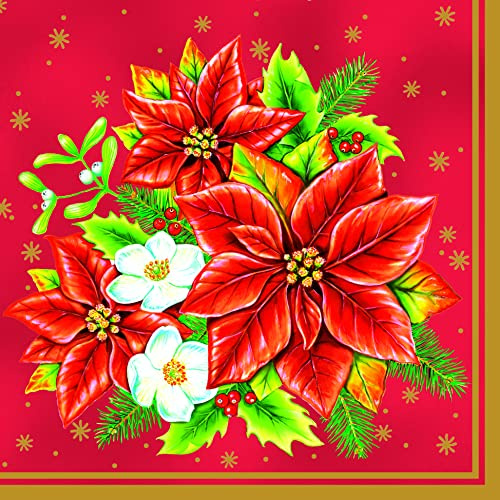 Tovaglioli di carta velina Maki Xmas Decoupage a 3 strati, 33 cm x 33 cm, confezione da 20 (bouquet di stelle di Natale rosso)
