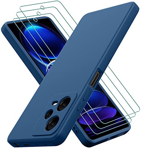 Oureidoo Funda para Xiaomi Redmi Note 12 Pro 5G con 3 Piezas Cristal Templado, Carcasa de Sedoso-Tacto Suave Silicona, Cubierta a Prueba de Golpes con Forro de Microfibra, Azul