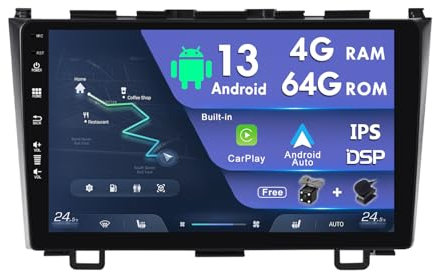 Android 14 Double 2 Din Car Stereo Head Unit 9inch IPS For Honda CRV 2006-2011 Bluetooth GPS Navigation Free Rear Camera+Mic| Support DAB+ |SWC |4G| Mirrorlink| Carplay | USB| WiFi |DSP-4G+64G