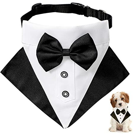 Hund Smoking Bandana Halsband, Formale Hochzeit Party Hund Hochzeit Bandana,Verstellbar Krawatte Haustier Anzug Fliege Bandana für Hochzeit Geburtstag Kostüme (S) Schwarz