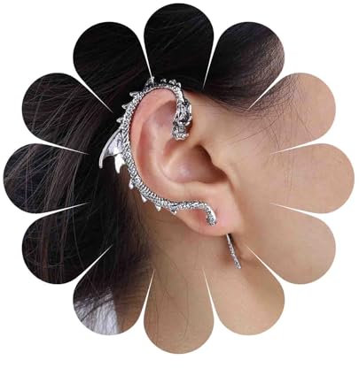 Dervivea Gothic Drachen Ohrringe - Fliegender Drache Ohrmanschette, Retro Ohr Kletterer Krabbler, Silber Metall Halloween Schmuck Für Frauen Und Mädchen