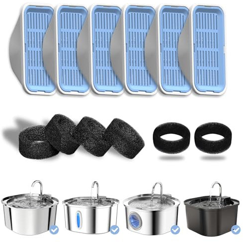 PEKTACO Filtres de Fontaine à Eau pour Chat Remplacement et éponges de pré-filtrage pour Fontaine pour Animaux de Compagnie de 3,2 L/108 oz (Paquet de 6)