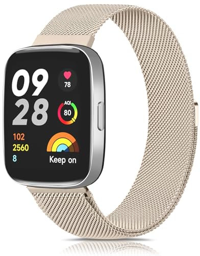 Vancle Correa para Xiaomi Redmi Watch 3 Active para Mujer Hombre, Correas de Metal, Pulseras de Repuesto Ajustable de Acero Inoxidable con Imán para Redmi Watch 3 Active, Oro Vintage