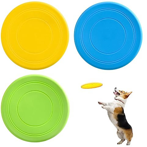 TSHAOUN 3 discos voladores para perros, juguete de disco volador para perros, platillo volador de goma suave natural para mascotas, para diversión interactiva al aire libre. 7 pulgadas (amarillo,