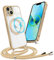 Micoden Handykette Hülle für iPhone 13 mit Band Kompatibel mit MagSafe Kabellosem Laden Kameraschutz Vollständiger Transparent Silikon Case Kordel zum Umhängen Handyhülle Schutzhülle,Gold