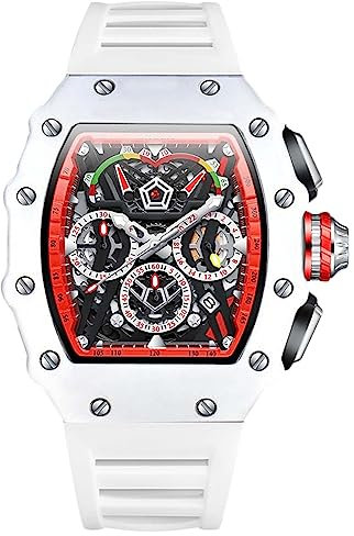 RORIOS Homme Tonneau Montre Analogique Quartz Montre de Poignet Multifonction Chronographe Regarder Mode 50M Étanche Montre avec Bracelet en Silicone