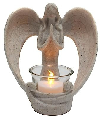 BYNYXI Engelsflügel Teelichthalter, Gebet Kerzenständer Windlicht mit Glas Betender Engel Figur Memorial Kerzenhalter Gebetsflügel Engel Figur Engel Schutzengel Aromalampe Teelichthalter Geschenke