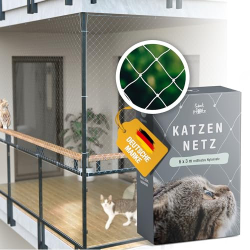 Samtpfote® Katzennetz für Balkon & Fenster - 6 x 3 m - Transparentes Katzenschutznetz inkl. Montagematerial - langlebig, reißfest und robust - Taubenabwehr und Vogelschutz